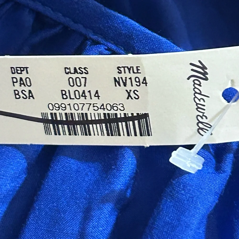 NWT Madewell Shirred Puff-Sleeve Top in Cotton-Silk Voile in Bright Sapphire
